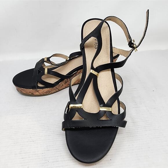 Stevies Black Cork Wedge Sandals Strappy Low Platform Wedge Women's Gift Size 4 - Picture 2 of 8